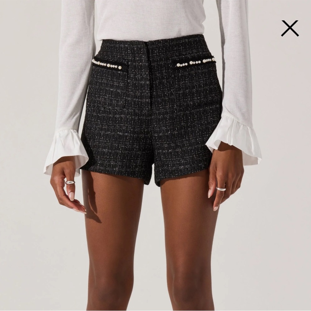 ASTR The Label Tweed Pearl Detail Mini Shorts